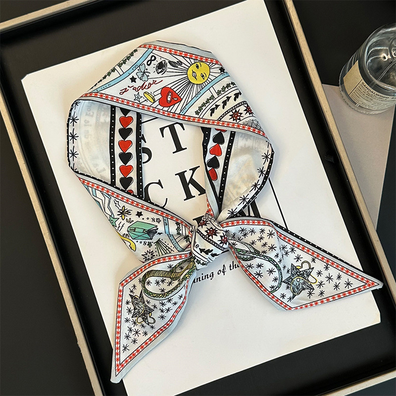 Bufanda de seda, tira delgada y larga, sentido de alta gama, nuevo bolso de la marca del tarot de la constelación, pañuelo para el cabello, cinturón para el cabello, cinturón para la cintura