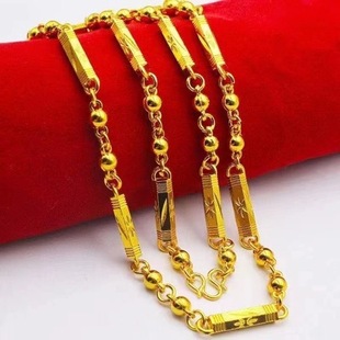 High Imitation Vietnamese Sand Gold Bamboo Necklace for Men and Women, Hexagonal Buddha Bead Chain, Boss Chain, Gold-Plated Yellow Bamboo Necklace