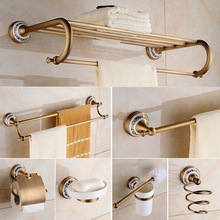 全铜浴巾架毛巾架欧式仿古青花瓷浴室挂件套装壁挂式卫生间毛巾杆