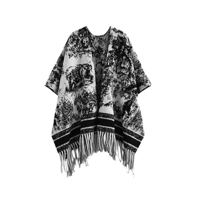 Chinesischer Schal Mit Tassel Und Tuschemalerei Für Damen_voghion.com