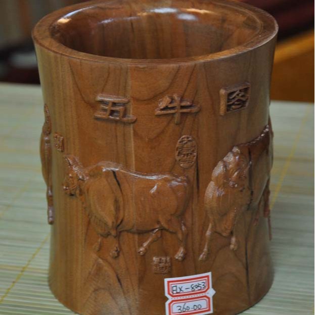 个性开发饰品肥城福临桃木剑桃木斧五牛笔筒FLX-8053桃木桃木摆件