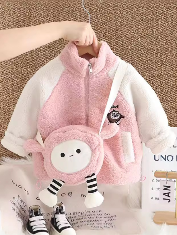 Bebé de moda de terciopelo grueso abrigo de invierno 2024 nuevo otoño y invierno niñas niños cartoon mochila suéter