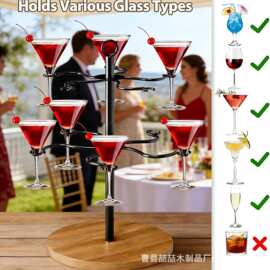 木质香槟酒杯收纳架婚礼派对装饰果酒红酒杯甜品展示架马天尼杯架