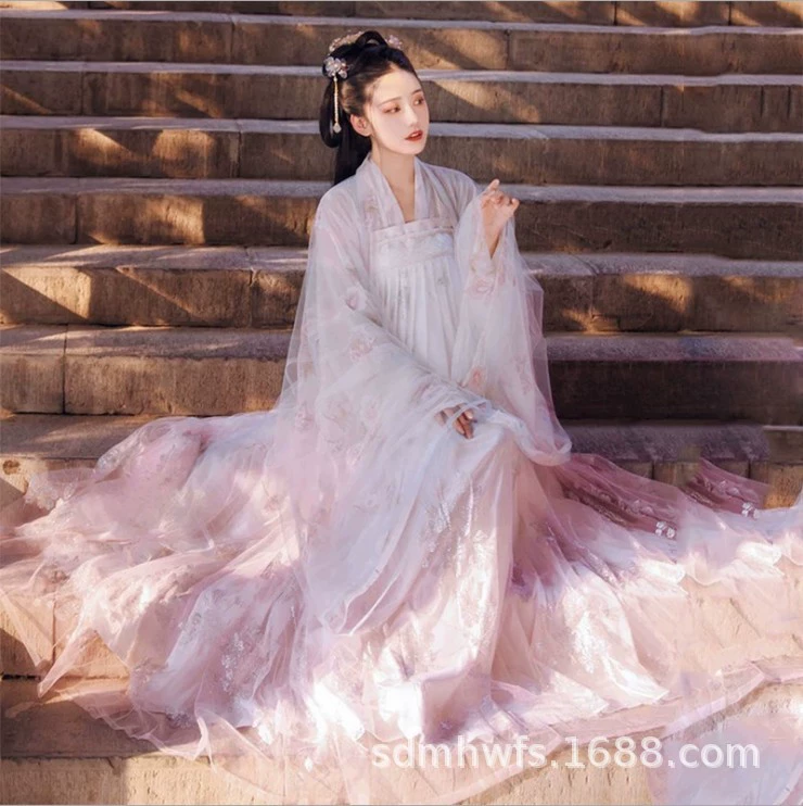 Hanfu Женская юбка Ruk нагрудная фея с широким рукавом Элегантная Античная градиентная бронзовая рубашка с большим рукавом студенческий костюм супер фея