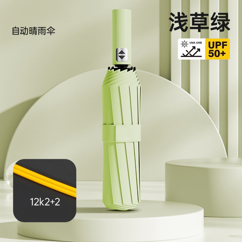 Paraguas automático de 24 huesos paraguas al por mayor gran paraguas de Sol de gran tamaño a prueba de UV pegamento negro fábrica de paraguas de sol femenino