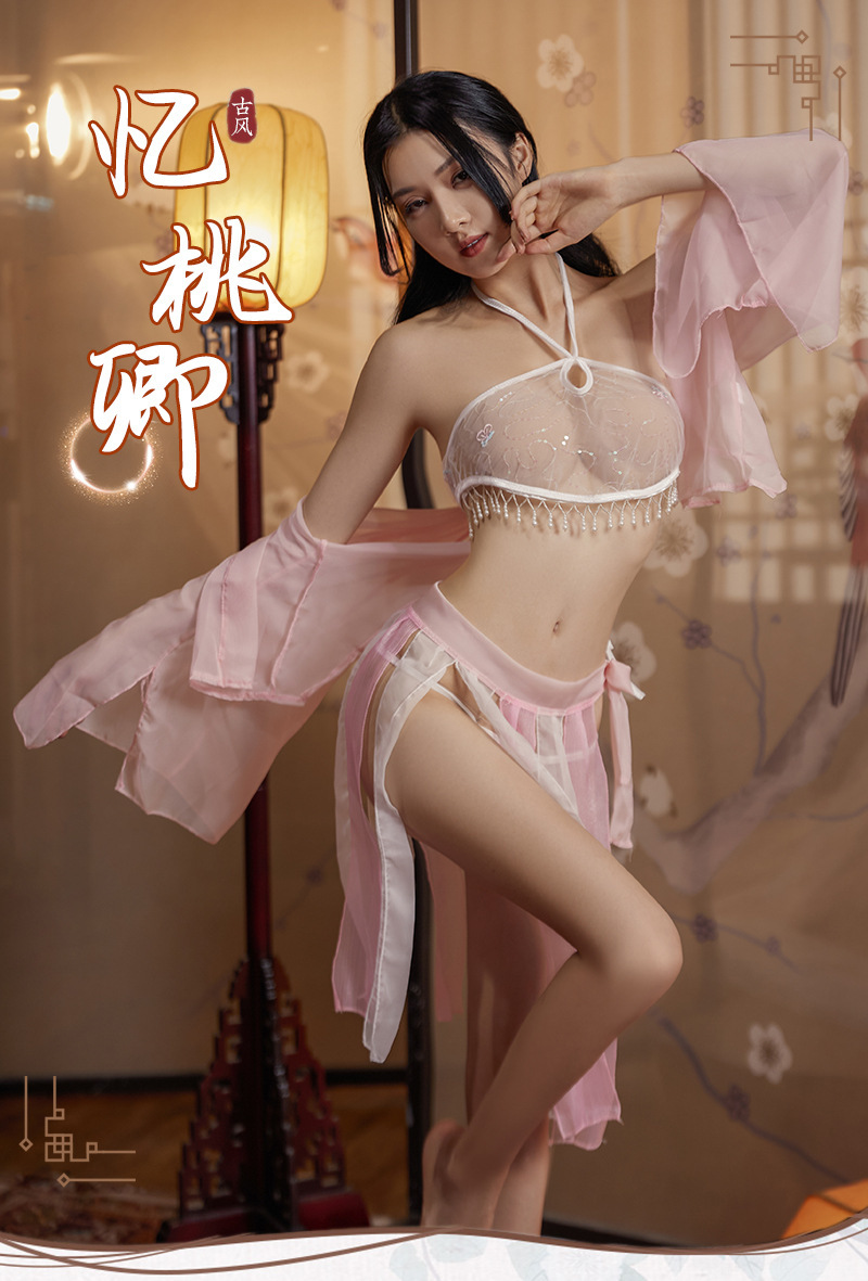 Guanyun Antique-Style Sheer Bellyband Costume Set with Chiffon Robe, Long Skirt and Briefs — detail image 11