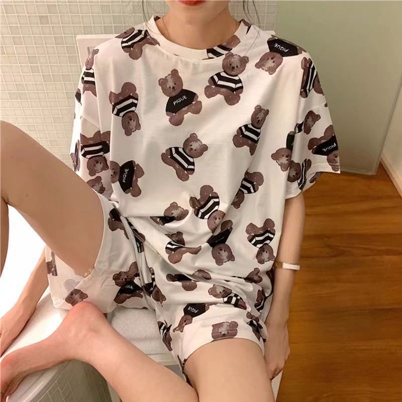 Pijamas de verano de las mujeres más el tamaño ins moda lindo pantalones cortos de manga corta estudiante de verano Delgado desgaste del hogar traje de dos piezas