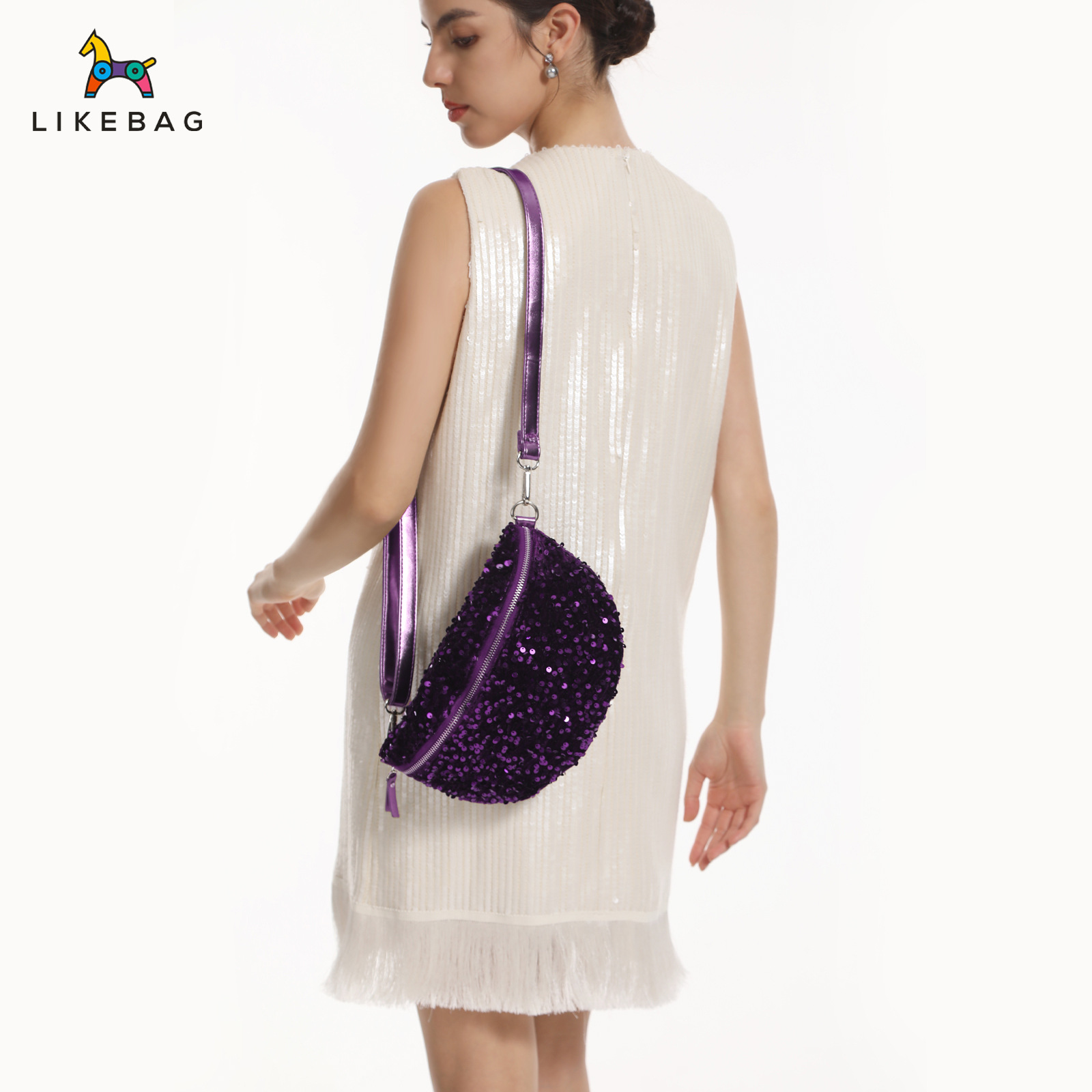 Borsa a tracolla, marsupio, stile serale alla moda, borsa con paillettes, versatile, borsa a tracolla di grande capacità per le donne_voghion.com