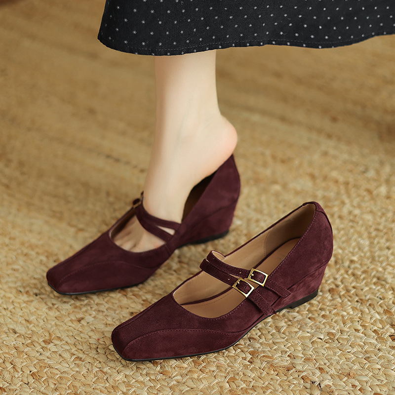 Giày Mary Jane nữ quai ngang đế xuồng phong cách Hàn Quốc retro — Màu nâu