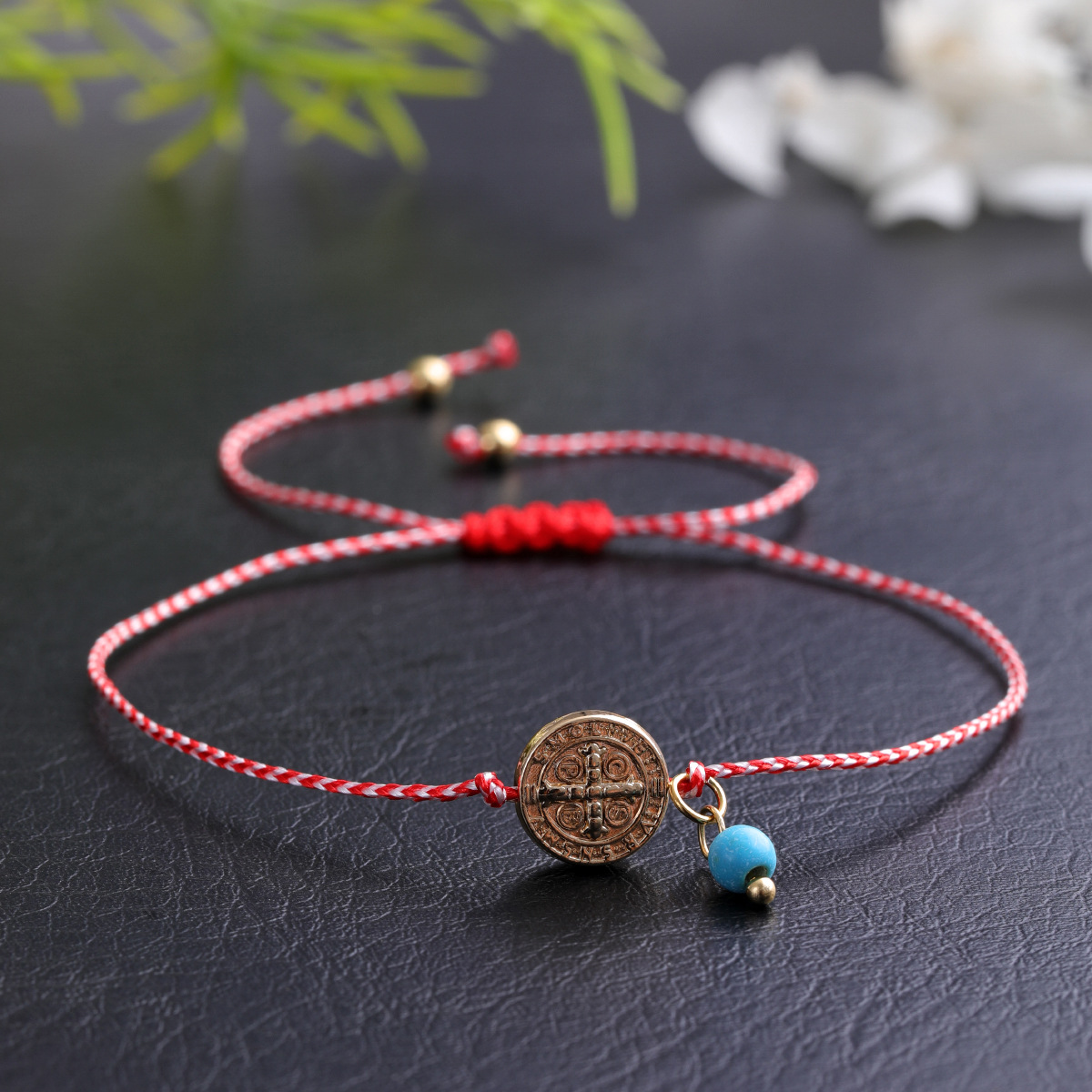 Martis Red Rope Bracelet Cross Bronze Faith Hand Jewelry Summer Fashion Versatile Men's and Women's Trendy Bracelet