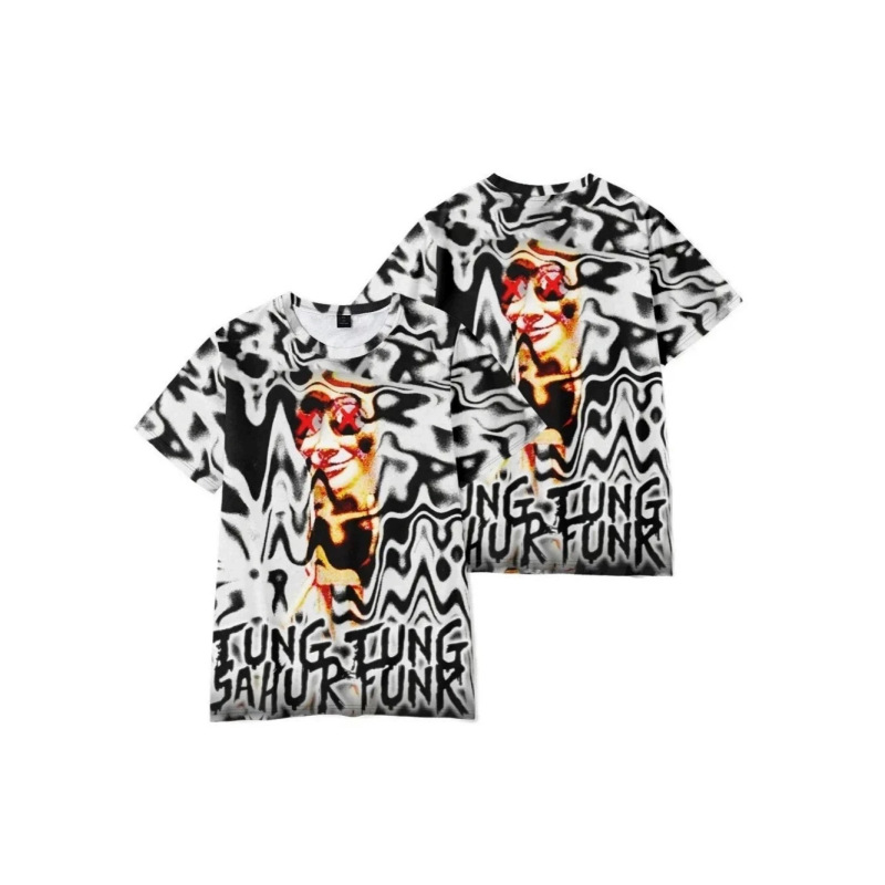 American-Style Quirky Sausage Man T-Shirt with Personalized Cartoon Character and Baseball Bat Print, Loose Oversized Short Sleeves American-Style Quirky Sausage Man T-Shirt with Personalized Cartoon Character and Baseball Bat Print, Loose Oversized Short Sleeves