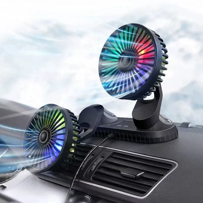 Summer New Model Dual-Head Fan for Car and Home Use, Adjustable with USB Charging, Mini Car Fan (Digər kiçik elektrik cihazlar) - with-light