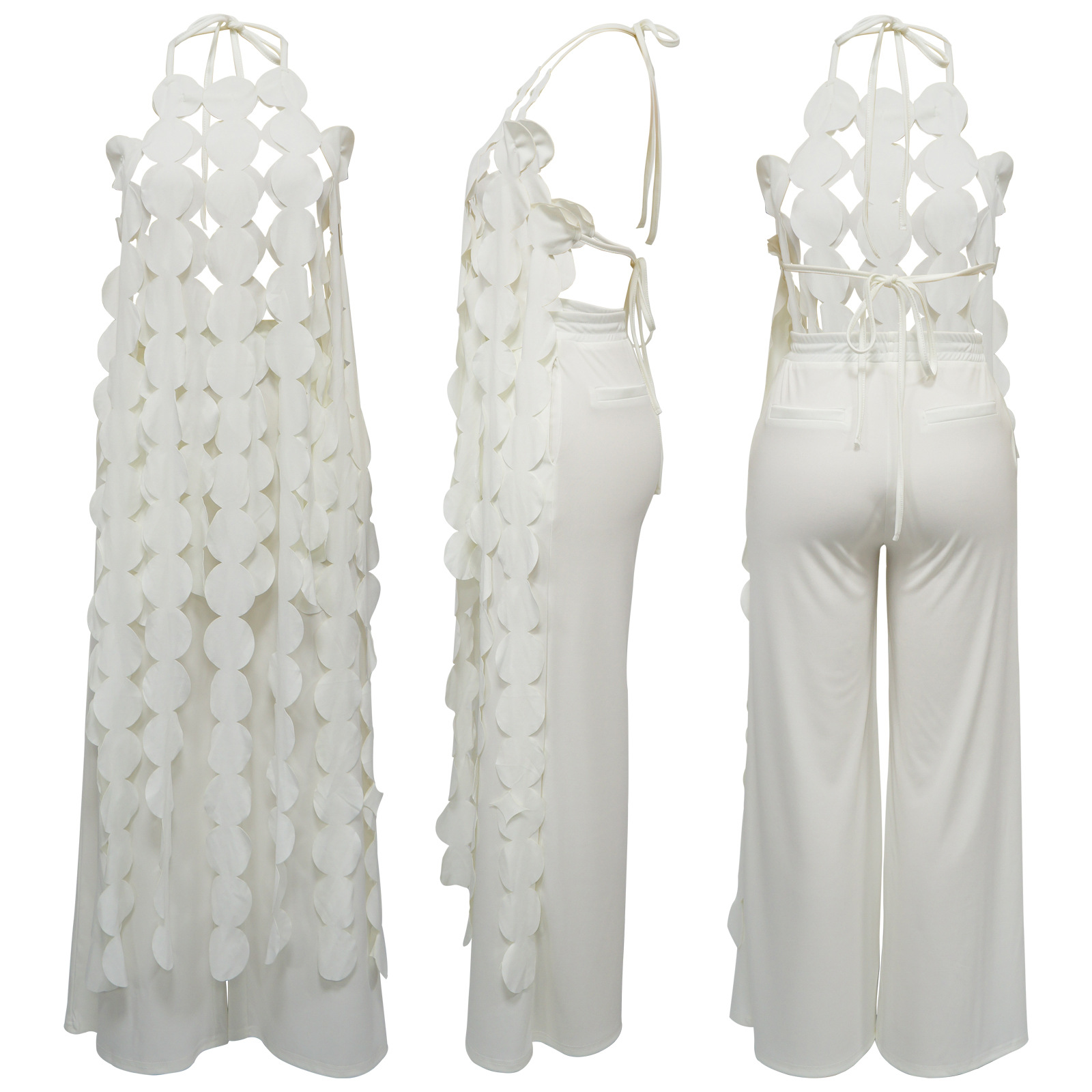 591g Weight Sleeveless Sleeve Length Spandex, Polyester Fabric Type Pant Co-ord Set Sets Type 2 Pieces Set Quantity Holiday, Street Occasion Halter Neck Neckline Loose Fit Type Solid Color Pattern Summer Season Women's Gender Backless Design Sexy, Streetwear Style Holiday Street Women's Sexy Streetwear Solid Color Spandex Polyester Backless Pant Co-ord Set Pants Sets 4