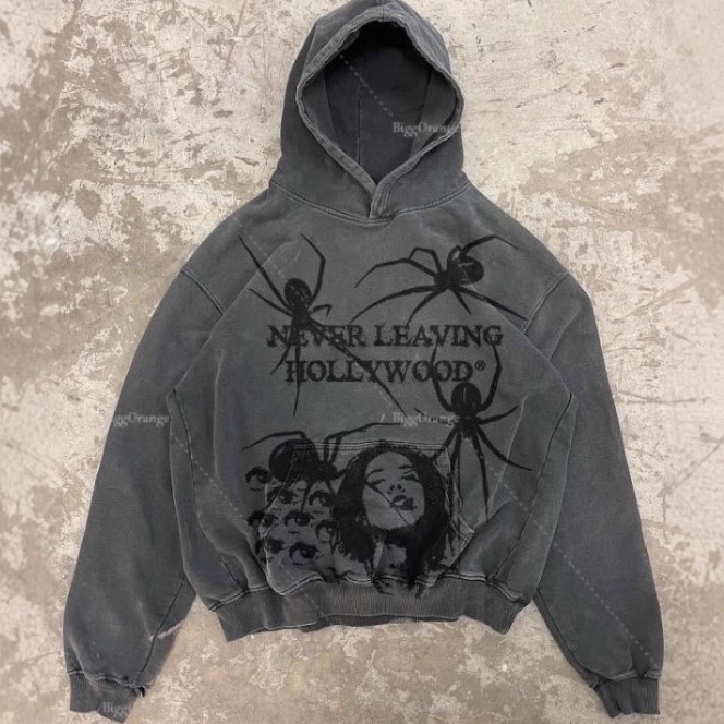 2023 gótico estilo araña de impresión Sudadera con capucha de otoño e invierno forrado de lana americana sudadera pullover vintage y2g suéter