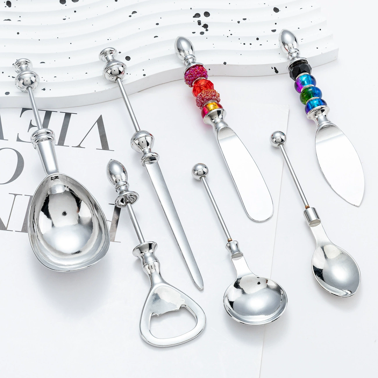 Tableware, set, cream bottle opener stainless steel, handmade