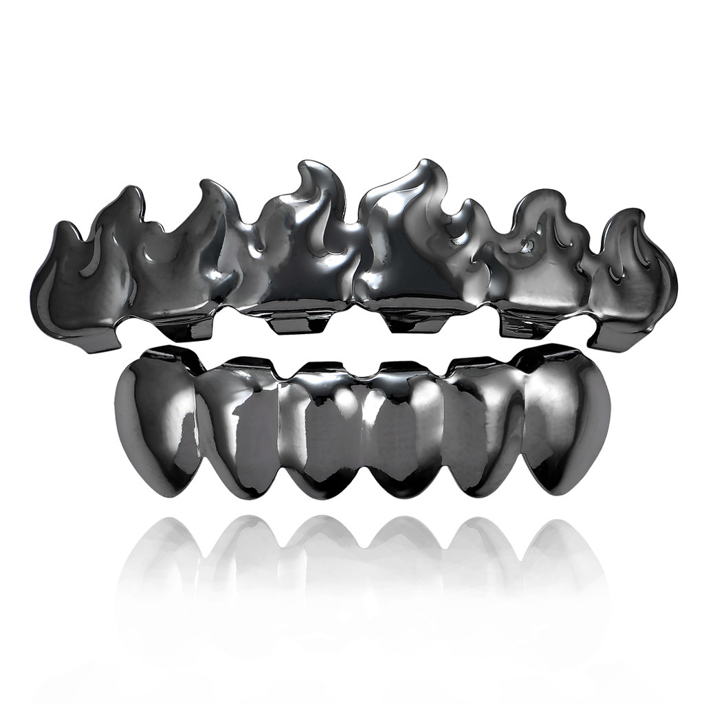 Europeo y americano nuevo hip hop personas real chapado en oro tirantes cóncavo-convexo Plaid textura hip hop tirantes grandes dientes de oro