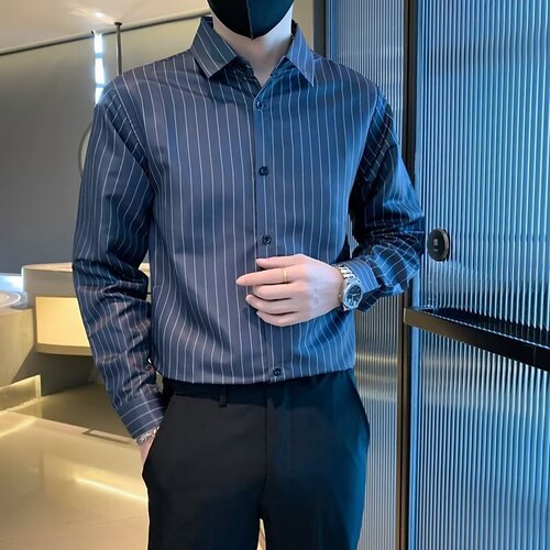 Spring and autumn slim striped shirt for men's long-sleeved and handsome 2025 new trend casual business dress lining clothes
