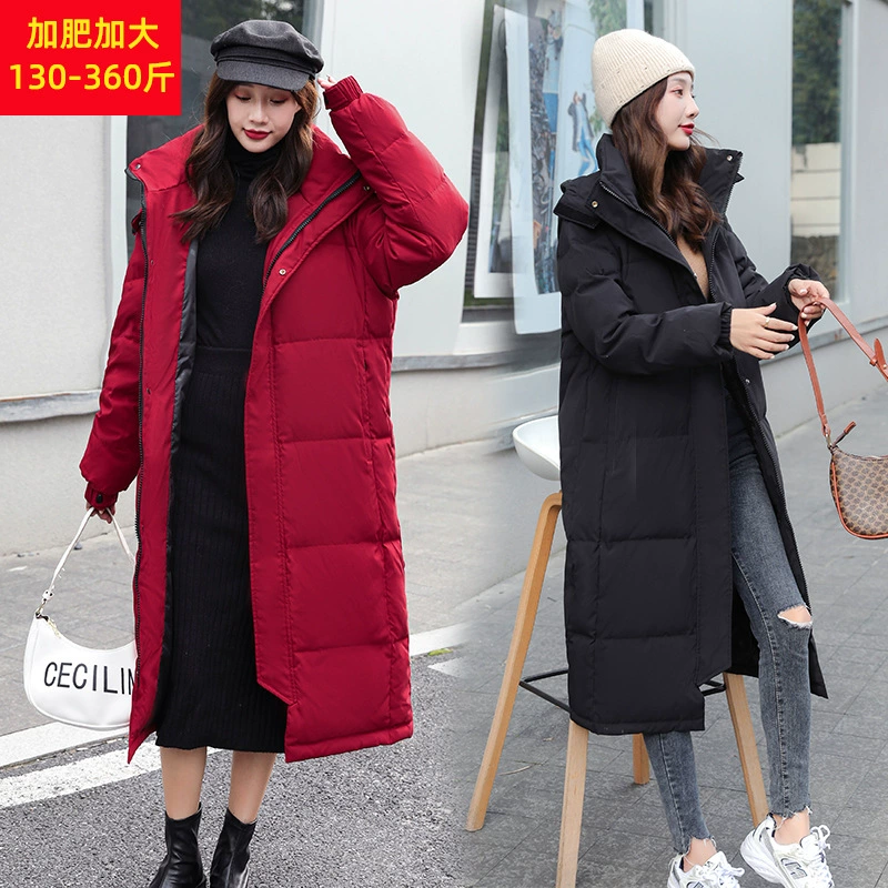 Зимний женский пуховик очень больших размеров, длинный пуховик выше колена для круглой девочки, пальто в Корейском стиле