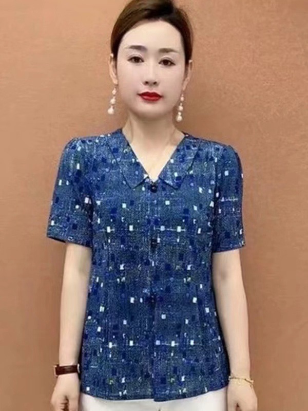 ドロップシッピング夏の新しいスタイル中年母親の服カジュアルラペルルーズスリムTシャツ多用途女性トップ|undefined