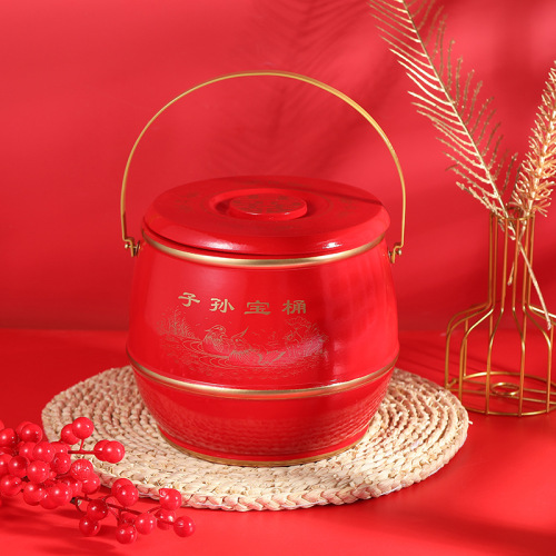 Chinese style wedding bride's dowry ornaments descendants barrel festive wedding supplies wedding room ornaments large handle wooden barrel decoration