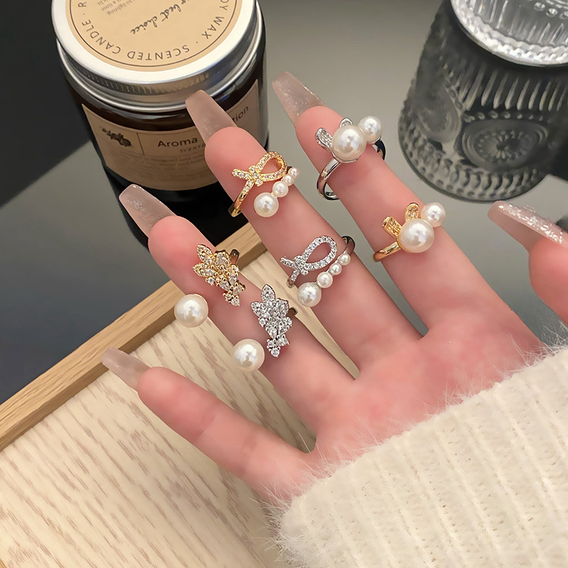 甜酷圓球珍珠獨特創意開口戒指女小眾簡約氣質法式甜酷食指戒配飾