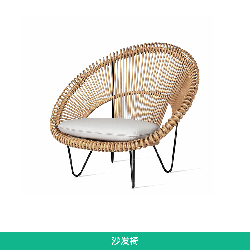 Conjunto de tres piezas de muebles de ratán para exteriores: silla, mesa de centro y sofá de ratán, para patio, balcón, jardín, estilo del Sudeste Asiático, para alojamientos.
