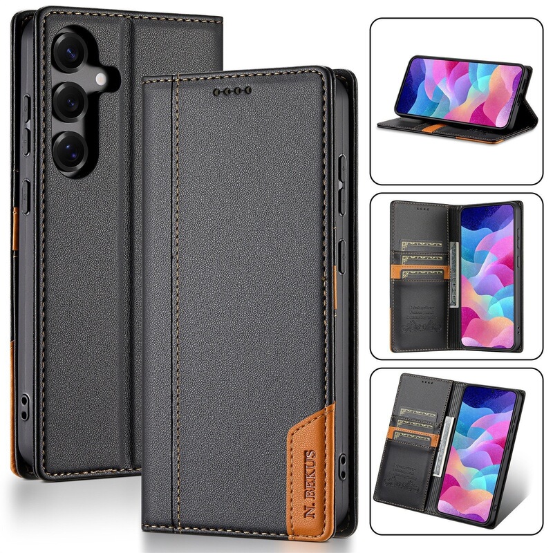 Suitable for Samsung S25Ultra Anti-Theft Flip Phone Leather Case S24Fe Card-Inserting Magnetic Protective Case A16