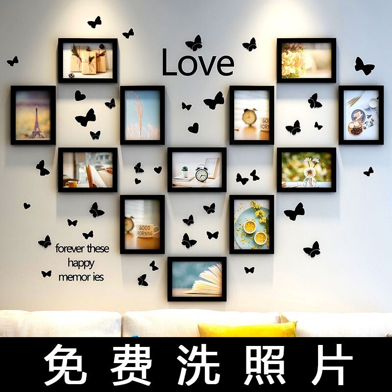 Creative Photo Wall Combination Frame for Hanging on the Wall, No Need for Drilling, Photo Printing, Trendy Room Decoration, Includes Butterfly Stickers