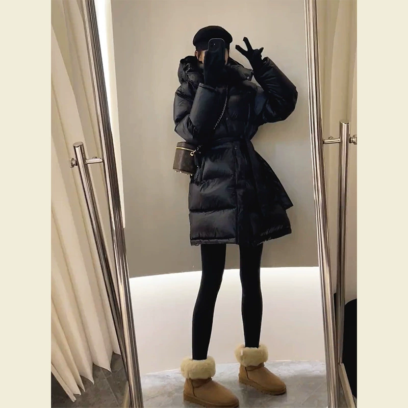 YT86116 Европейская зимняя одежда, Высококачественная версия с чувством, привлекательная Талия, черная пуховая куртка с хлопковой подкладкой, пальто, женское длинное