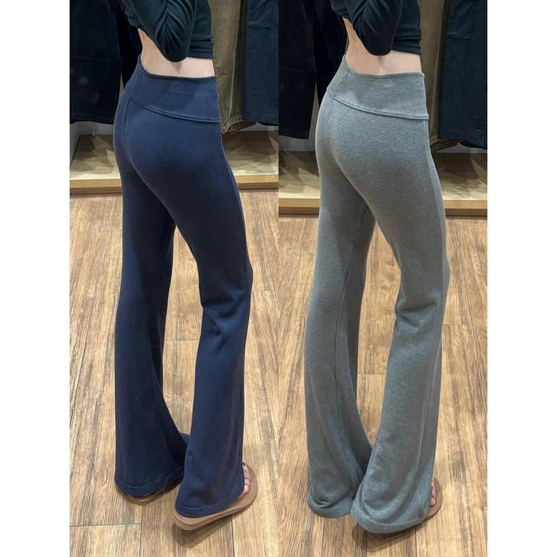 Navy Blue Lulu Flared Pants for Women 2025 Autumn and Winter Low-Waist Drapey Slimming Bell-Bottom Fleece-Lined Sweatpants Yoga Sports Pants