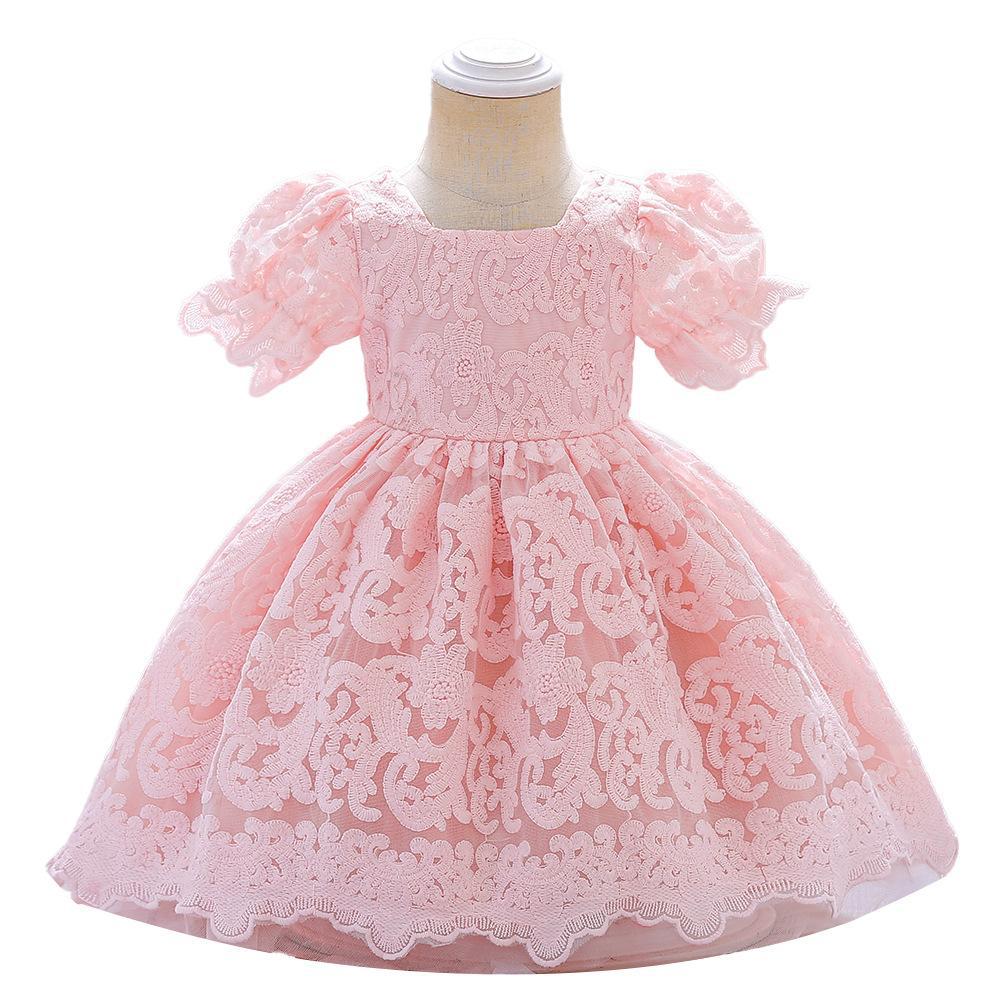 Vestido de un año vestido de niña de encaje de manga de soplo vestido de gasa mullida bebé de la boda vestido de niña de flores vestido de princesa