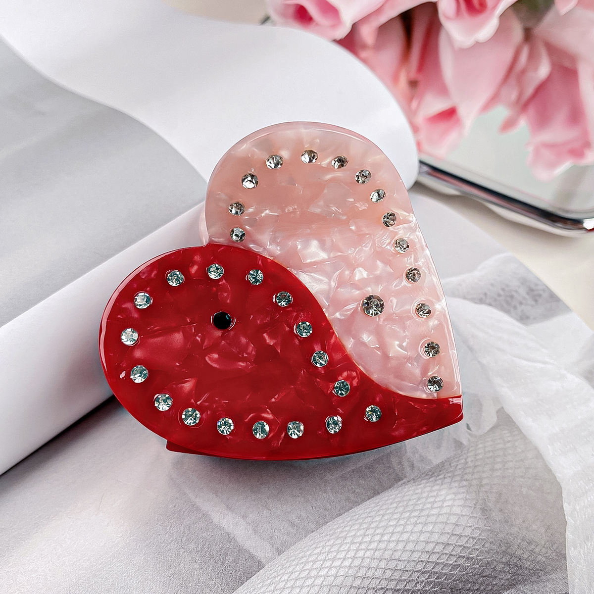 Baifeiya acetato amor pinza de pelo industria pesada horquilla de diamante Luz de lujo de alto grado de tiburón clip de San Valentín accesorios para el cabello tocado