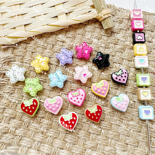 Macaroon Cute Strawberry Star Love Paint Alloy Handmade DIY Beaded Bracelet Necklace Accessories