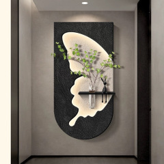 砂岩双层简约水培绿植入户门玄关装饰画走廊过道挂画带灯光壁灯画