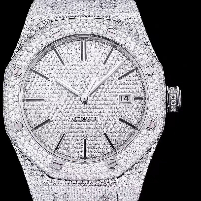 Love Royal Oak Series 15400 AP Luxury Full Diamond Fully Automatic Mechanical Steel Band Waterproof Mechanical Men's Watch