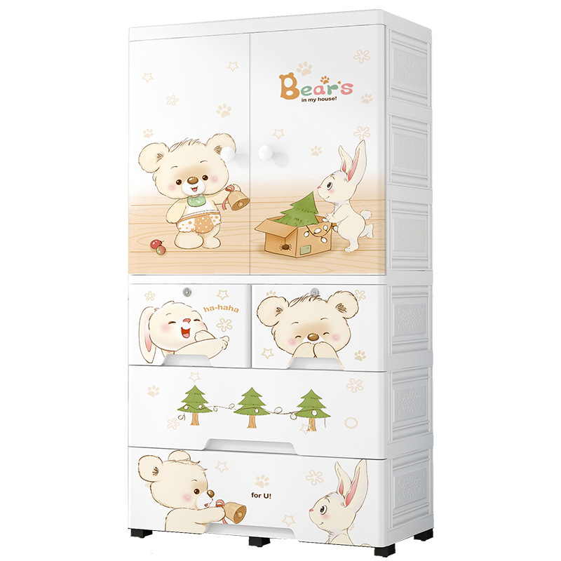 Gabinete de almacenamiento de doble puerta de dibujos animados Clasificación de artículos tipo cajón armario de niños grueso gran capacidad con cajón doméstico