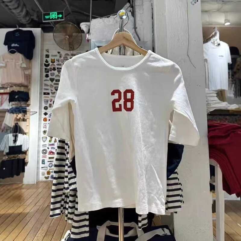 Brandy BM New American Style Retro 28 Digital Printed Round Neck Mid-Sleeve T-Shirt Women's Bm Slim Fit Slim Top