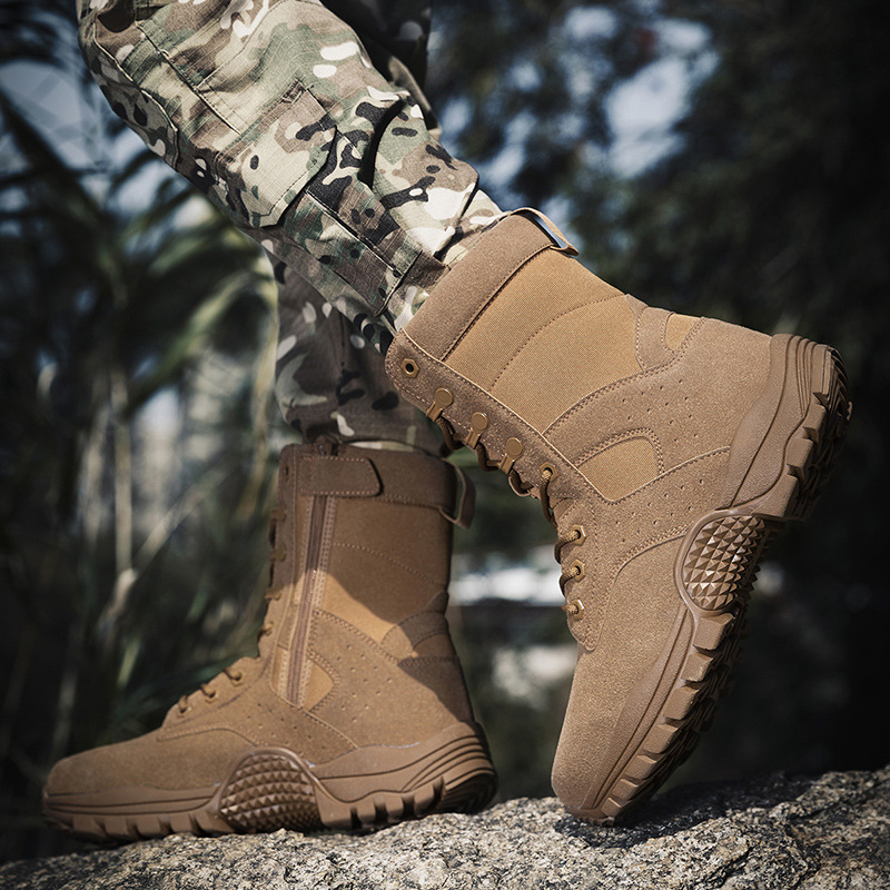 Fuente del fabricante Botas militares Entrenamiento de campo al aire libre para hombres Botas tácticas de alta calidad en el campo de batalla Botas de combate de entrenamiento en la jungla del desierto Zapatos de hombre