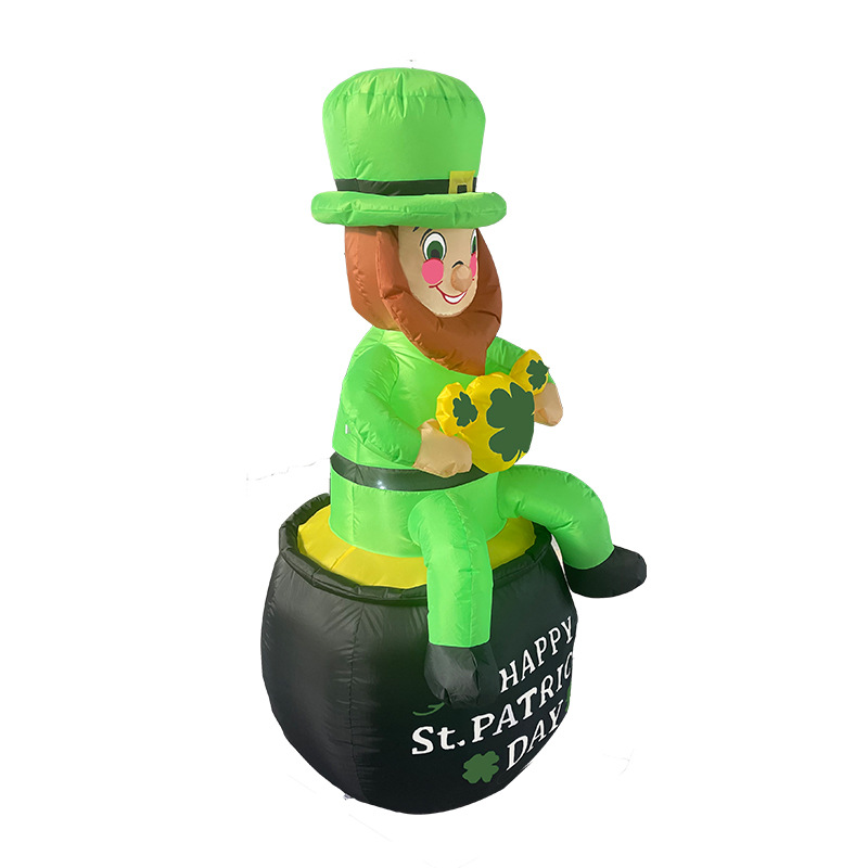 Día de San Patricio transfronterizo 1.8m cilindro negro hombre viejo modelo de aire luminoso inflado fiesta de cerveza irlandesa carnaval
