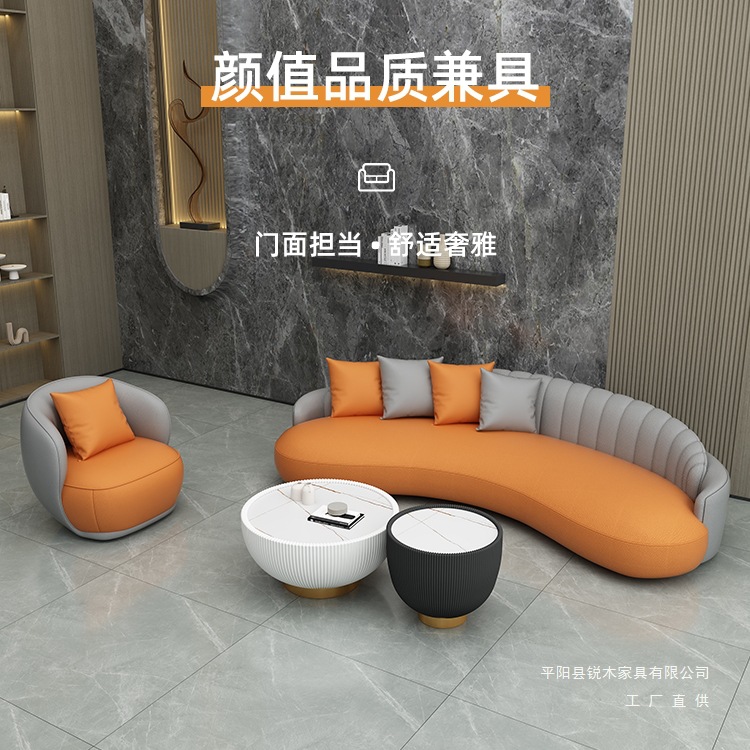 Clothing Store Light Luxury Simple Rest Area Reception Curved Living Room Beauty Salon Reception Modern Office Sofa Coffee Table