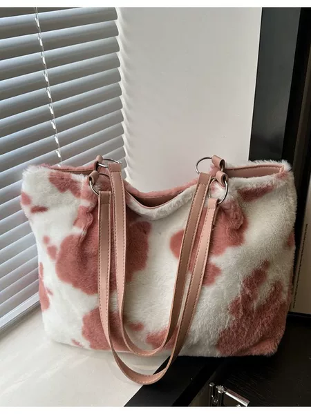 Minimalist Foreign Trade Style Plush Underarm Bag with Unique Design, 2025 Autumn and Winter New Milk-Patterned Fashionable and Stylish Crossbody Tote Handbag