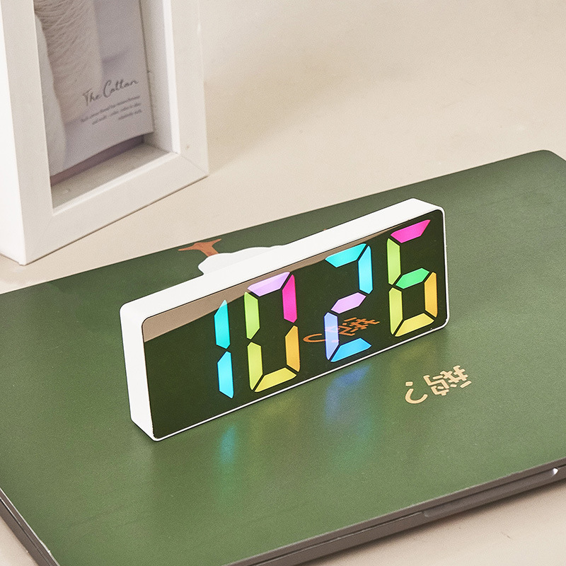 Reloj Despertador Electrónico LED de Cabecera de Plástico con Termómetro y Espejo