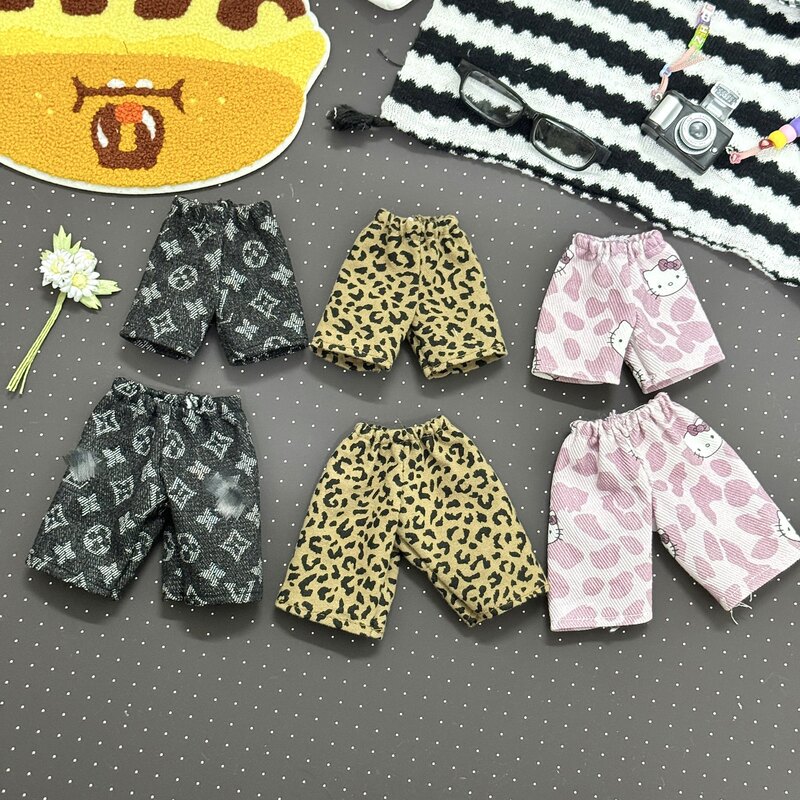 24cm Potato Doll Leopard Print Wide-Leg Pants Vintage Jeans Casual Pants Zsiga Ga Zi Sister Doll Outfit