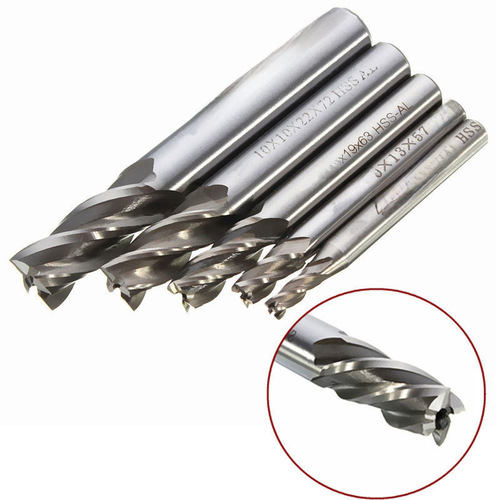 Set of 4-blade Southwest White Steel End Mill 5pcs HSS High-Speed Steel Straight Shank End Mill 5pcs Metal Drill Bit and Reamer