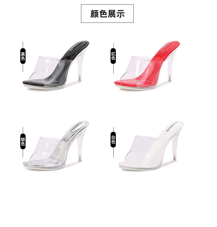 Dép sandal cao gót nhọn quai trong suốt mũi hở phong cách tiên nữ — Màu bạc, Màu trắng, Màu đen, Màu đỏ chi tiết 5