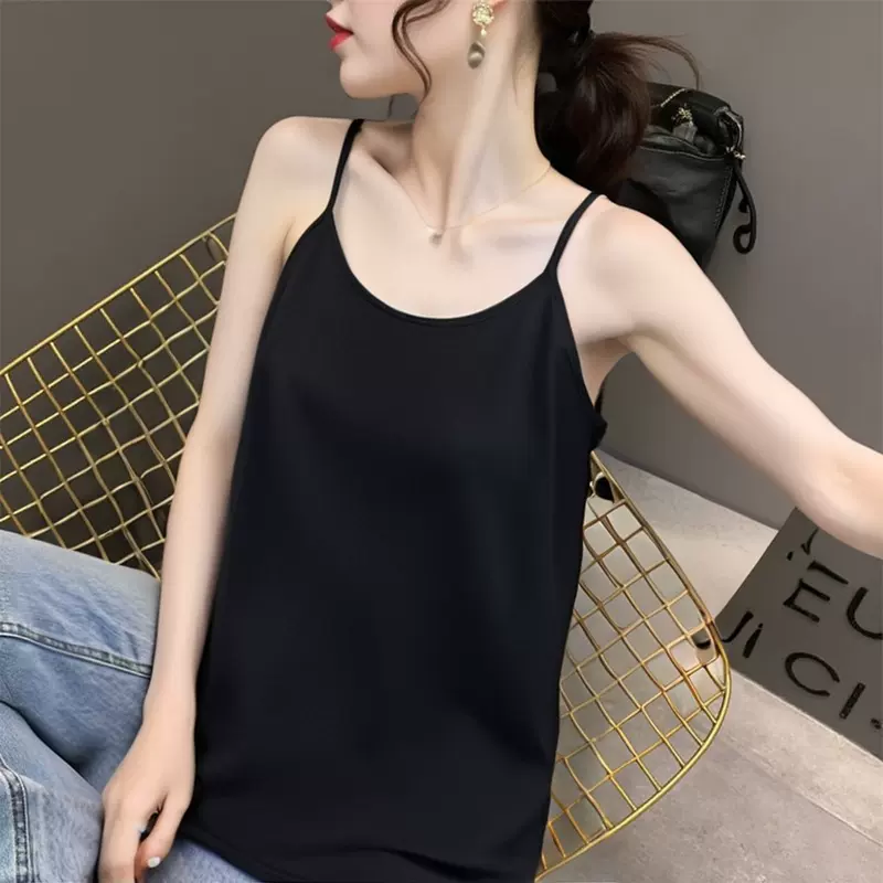 变形策大码女装胖mm简约纯色吊带背心上衣纯棉宽松显瘦百搭夏新款