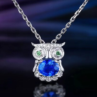 Cute Owl New 0.8ct Sri Lanka Natural Royal Blue Sapphire Pendant 18K Gold Pendant Jewelry