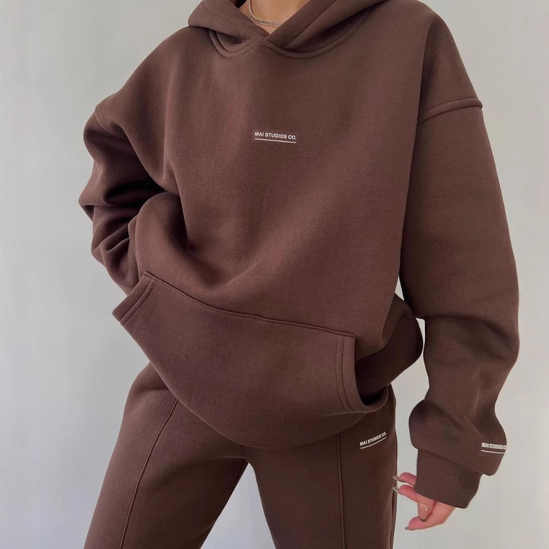 Autumn and winter 2024 new casual cross-border sweater suit fleece-lined long sleeve fashion padded pants sports two-piece women Autumn and winter 2024 new casual cross-border sweater suit fleece-lined long sleeve fashion padded pants sports two-piece women