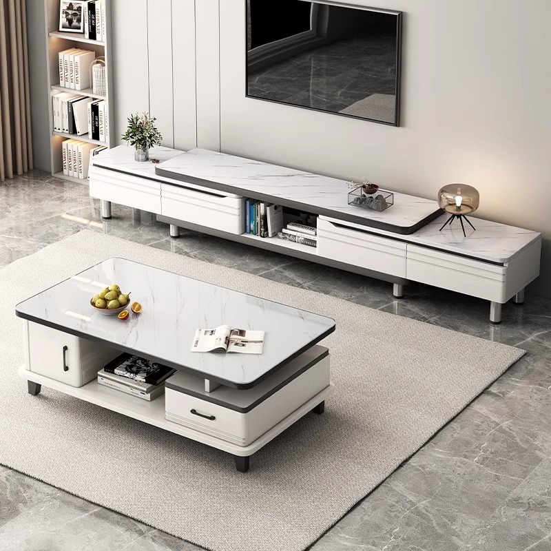 Gabinete de televisión sala de estar doméstica moderna y simple 2024 nuevo tipo de casa pequeña telescópico mesa de té suelo combinación de gabinete de televisión