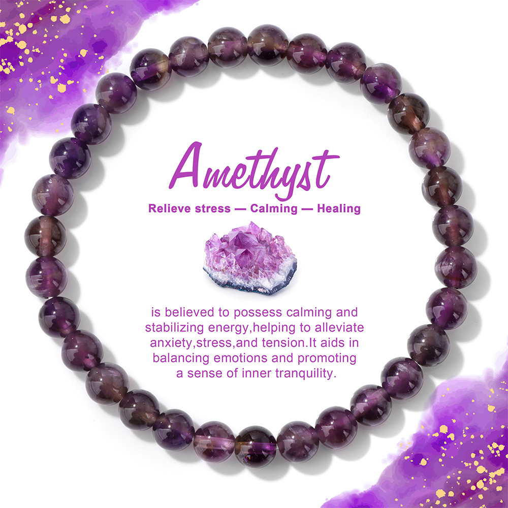 天然石ブレスレット弾力ロープビーズ6mm青松石紫水晶黄水晶帯カードセット手串卸売り